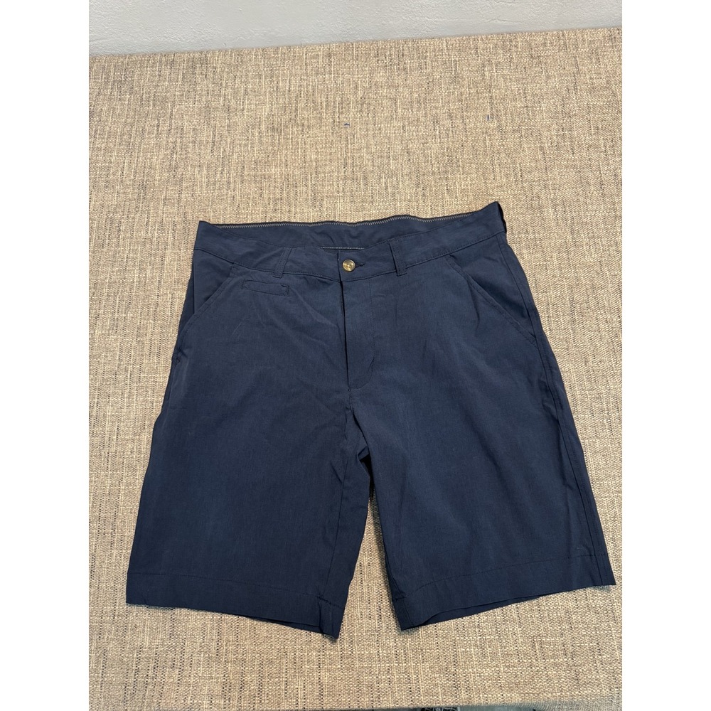 Virgo Chino Shorts Men's Size 34 Blue Polyester Classic Flat Front 8.5" Inseam
